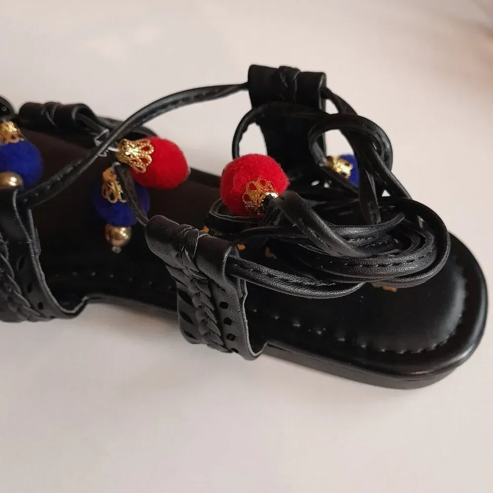 Madden Girl Women's Baliee Flat Sandal, Black Paris, 7.5 US ok